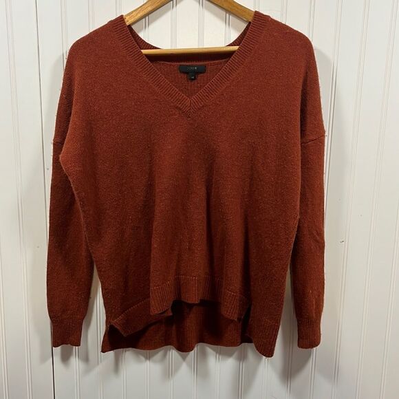 J.Crew wool burnt orange v-neck sweater - Picture 1 of 5